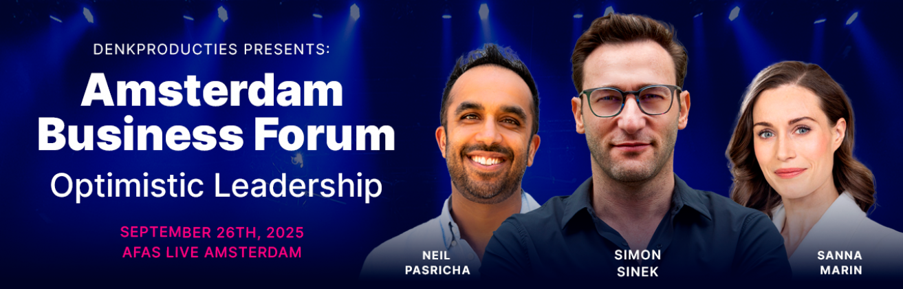 Simon Sinek, Neil Pasricha and Sanna Marin at Amsterdam Business Forum 2025